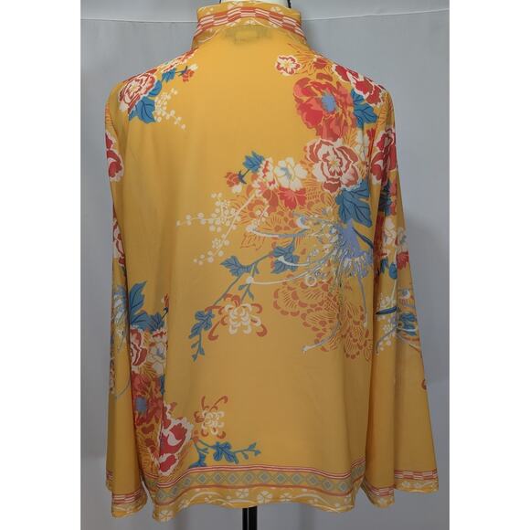 Flying Tomato Mustard Floral Print Tie Neck Blouse Size S - Picture 6 of 8